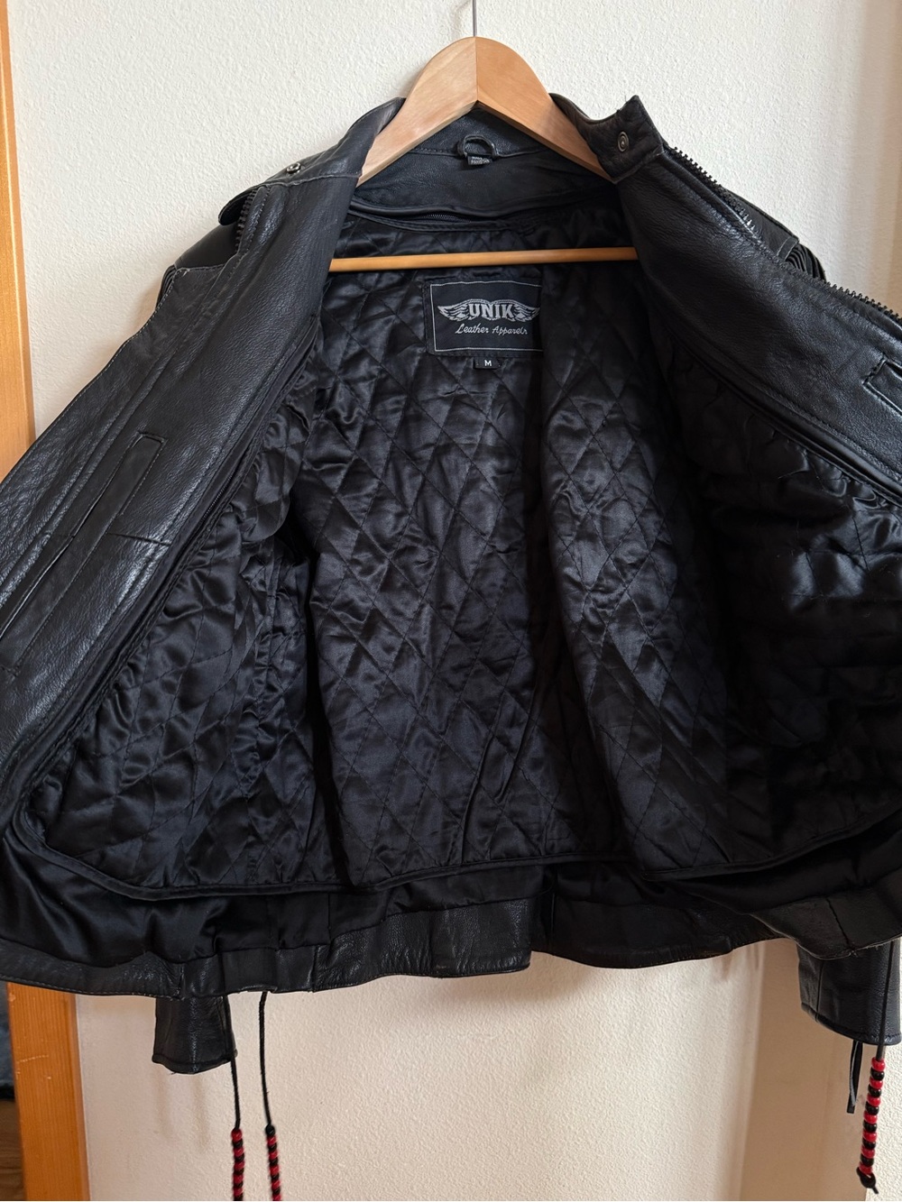VTG Unik Leather Apparels Fringe Floral Applique Western Festival Moto Jacket M - Picture 8 of 10